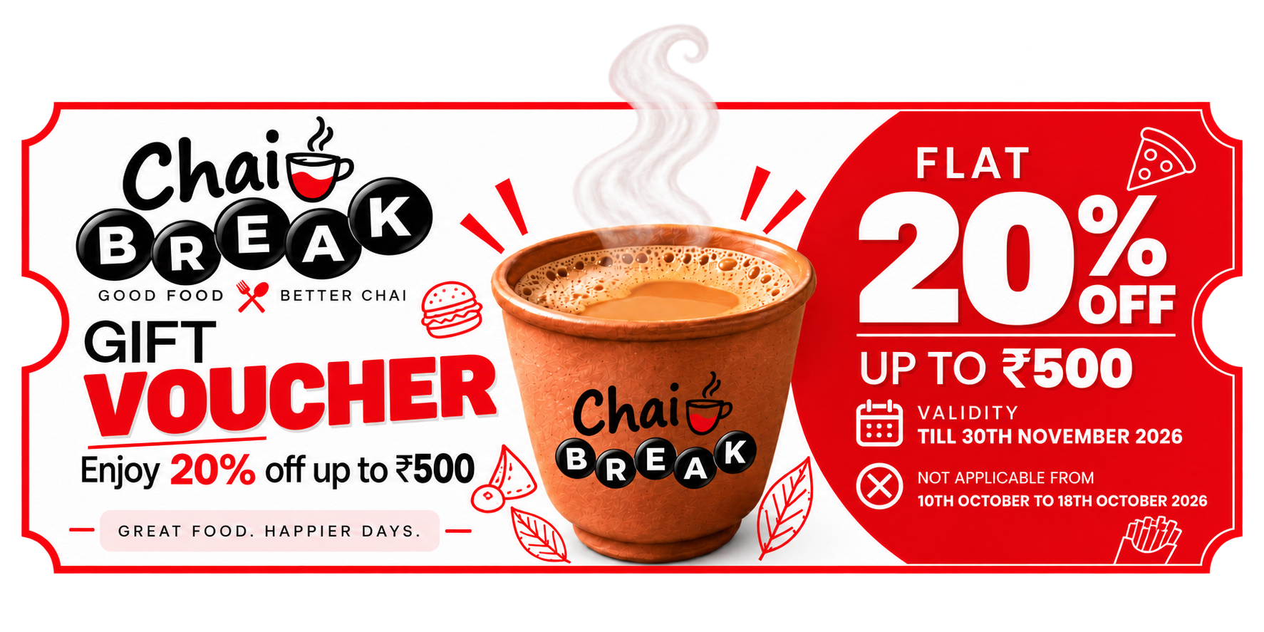 Chai Break 20% Off up to ₹500 Coupon